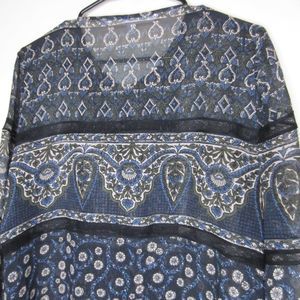 Veronica Beard silk blue and black sheer lace detail button blouse-Size 8